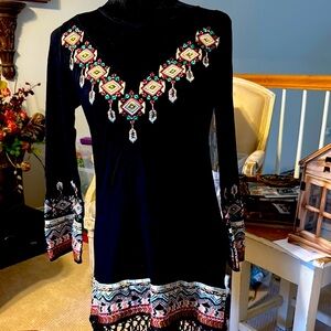 Vintage Collection mesh Embroidered Black tunic/dress. Shoulder to shoulder 15”